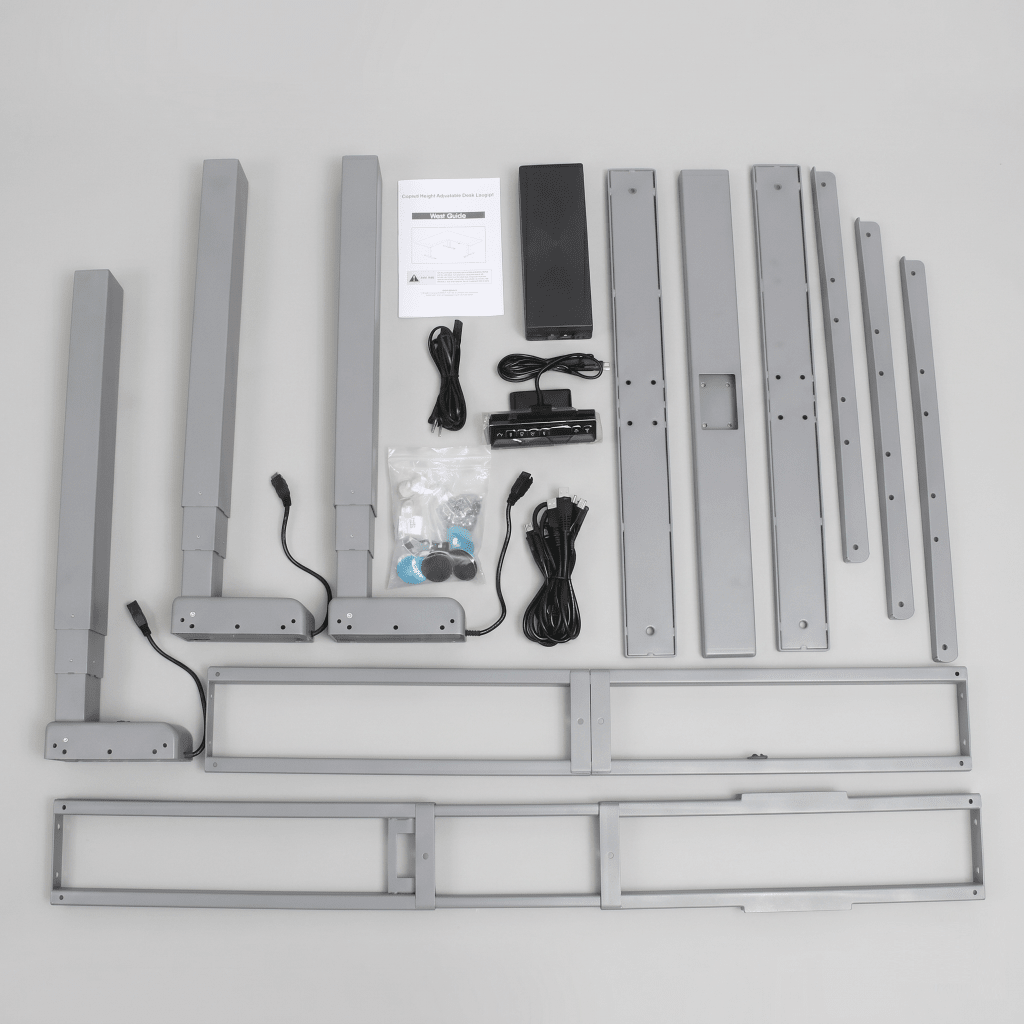 Base de Escritorio Motorizado Profesional Tipo L (3 Columnas) / Altura Ajustable 60-125cm / Estructura Estable / Funcionamiento Suave / 4 Preset de Posiciones / Color Gris / Soporta hasta 150Kg de carga