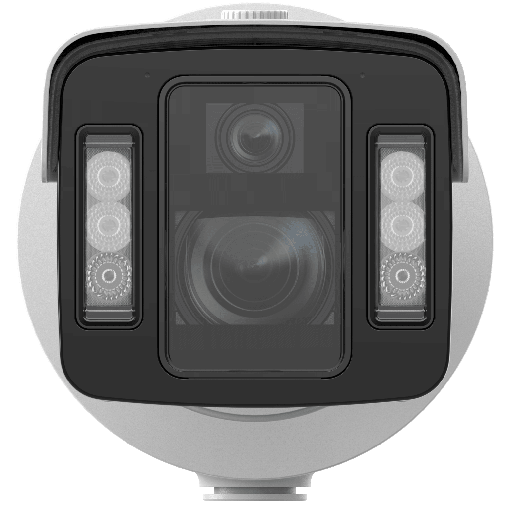 Bala IP Multi-Sensor DeepinView / Lente 15 a 45 mm (4 MP) + lente 4 mm (4 MP) / DarkFighterX y ColorVu / WDR 140 dB / IR + Luz Blanca (100 Mts y 30 Mts) / IP67 / IK10