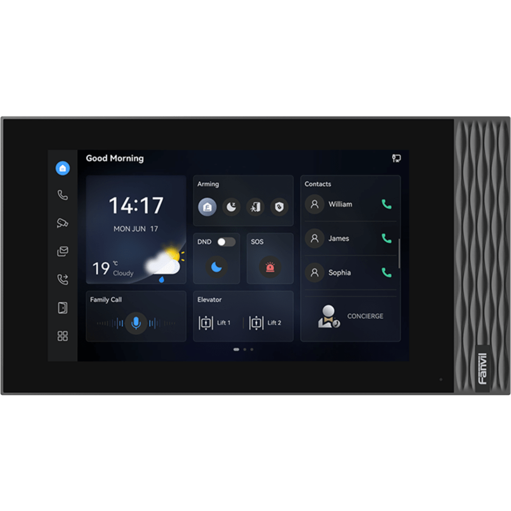 Estación Interior SIP Fanvil i554W / Pantalla Táctil 7" 1024×600 / Wi-Fi 6 / Video 1080p H.265 / 8 Entradas de Alarma / PoE / RS-485