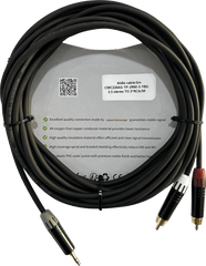 Cable 3.5mm a 2 RCA, conectores negros, con diferenciador de blanco y rojo en RCA MT380-RD - MT380-WH - MTP3C-BG, length 5m