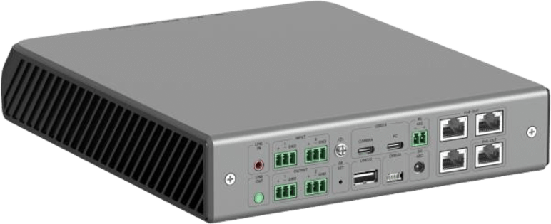 Procesador de Audio en Red | DSP | Alimentacion Poe | Entradas de audio digital AES67 | Entradas de audio analógicas | Puerto USB Type C para cámaras de video |  Entrada estéreo de 3.5 mm TRS