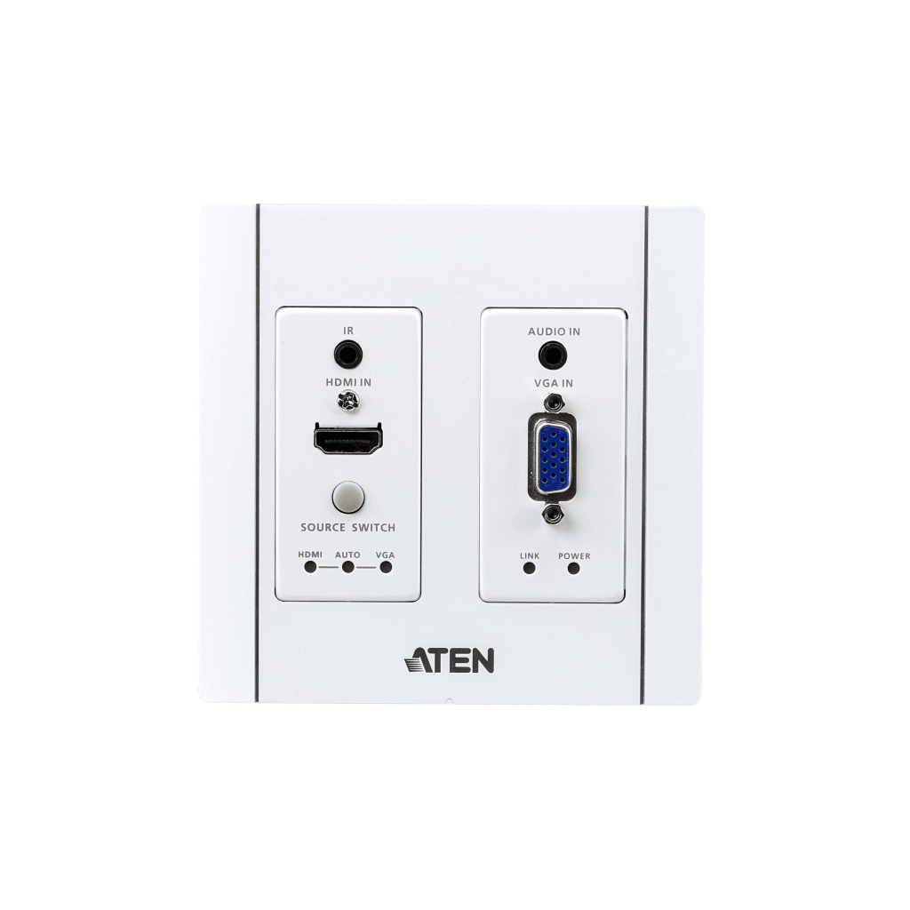 Transmisor HDBaseT | HDMI y VGA | Placa de Pared US / PoH (4K a 100 m) | (HDBaseT Class A) (PoH PD)