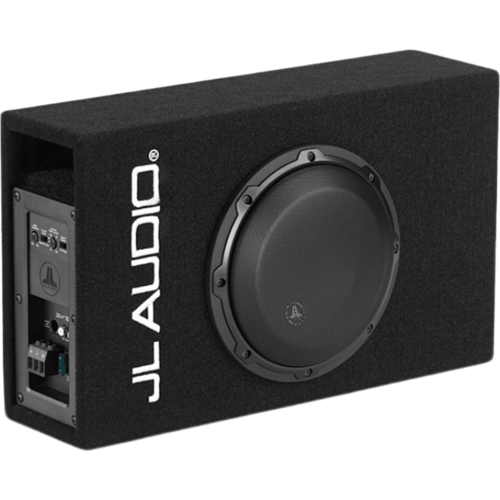 Subwoofer Amplificado para Coche / 8″ (20.3 cm) / Amplificador Integrado 250 W RMS / Impedancia 0.4 &Omega; o 0.2 &Omega; / Carcasa con Puertos / Rejillas Incluidas / JL Audio MicroSub+ W3v3