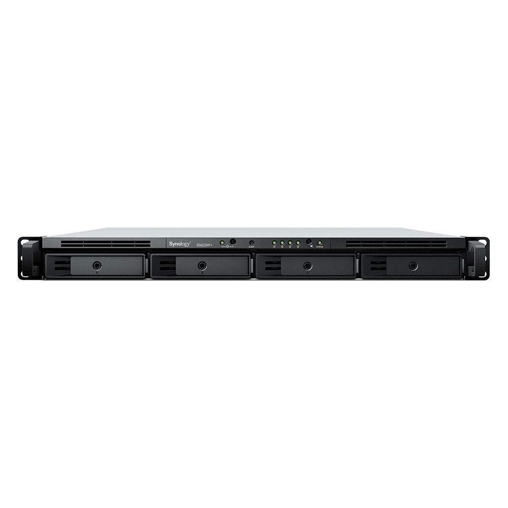 NAS RackStation RS822RP+ | 4 Bahías | 1U | AMD Ryzen V1500B | 32 GB DDR4 ECC | 4 Puertos 1GbE | Expansión PCIe | Compatibilidad con RAID | Caché SSD | Unidades de Energía Redundantes.