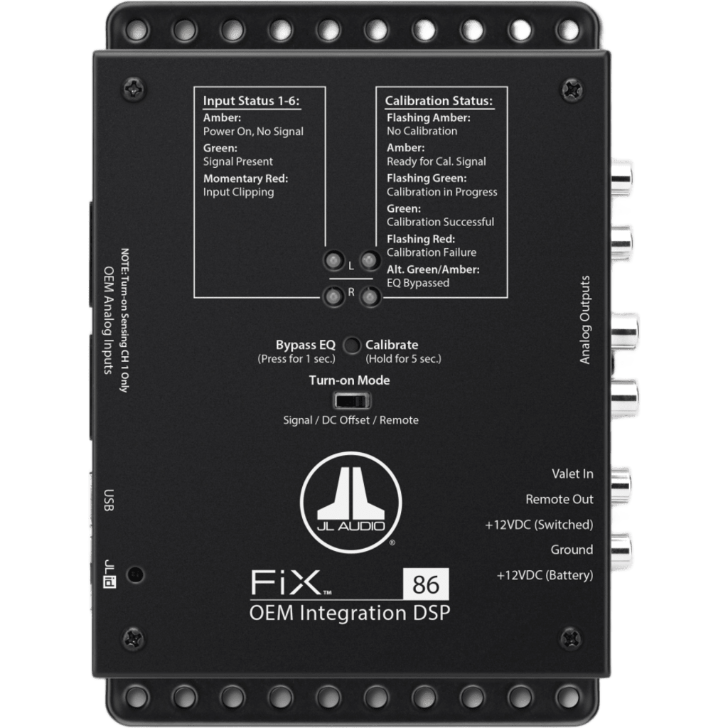 DSP para Integración OEM / 8 Canales de Entrada y 6 de Salida / Audio 24 bit/48 kHz / Ecualizador de 1/3 Octava (25-20 kHz) / Entrada 250 mV-30 V RMS / Salida RCA Estéreo No Equilibrada / Fuente Conmutada CC-CC Regulada / Control Remoto Opci