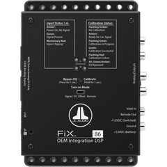 DSP para Integración OEM / 8 Canales de Entrada y 6 de Salida / Audio 24 bit/48 kHz / Ecualizador de 1/3 Octava (25-20 kHz) / Entrada 250 mV-30 V RMS / Salida RCA Estéreo No Equilibrada / Fuente Conmutada CC-CC Regulada / Control Remoto Opci