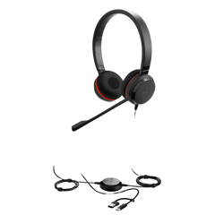 Jabra Evolve 30 II Duo con conexión USB C/A y 3.5mm, micrófono con cancelación de ruido y controlador en el cable con botones e indicadores LED (5399-829-369))