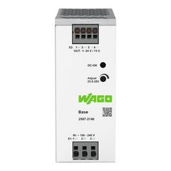 Fuente de Alimentación BASE / 24V DC 10A 240W / Monofásica 100-240V AC / Push-in CAGE CLAMP® / Sincronización Primaria / Autoenfriamiento / Paralelo y Serie / IP20 / Carril DIN
