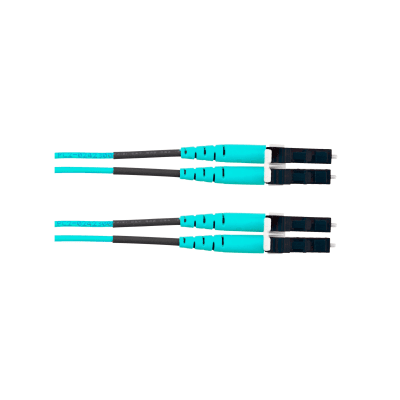 Jumper de Fibra Optica Multimodo 50/125 OM4, LC-LC Duplex, OFNR (Riser), Color Aqua, 30 Metros