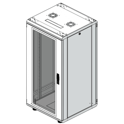 Gabinete Rack 24 Unidades / 19 Pulgadas / Puerta de Cristal / Piso / Acero Calibres 16-18-20 / 750 Kg Carga / 600x605x1190 mm (23.6x23.8x46.9 in) / Vidrio con Cerradura