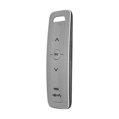 Control remoto 5 canales para motores de persiana Somfy con señal inalámbrica, instrucciones: sube, baja y detener, con posición favorita programada.