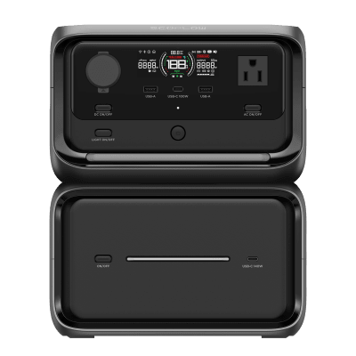 EcoFlow River 3 | Estación de Energía Portátil 858Wh Litio LFP / 2 AC 300 W (Max. 550W) / 1 USB-C 100W / 2 USB -A 12W / Cargador de Coche 8A a 12 o 24V / Conectividad WiFi y Bluetooth (App) / Carga Solar 110W Max.