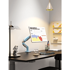 Brazo Ajustable para Monitor Ergonómico / Compatible con Monitores de 17" - 30" / Capacidad de Peso hasta 9 kg / Rotación 360° / Inclinación +85° a  -30° / Giro 180° / Ajuste de Resorte de Gas / Color Azul
