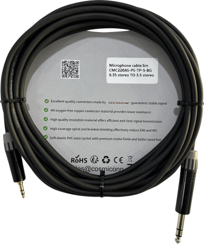 Cable 6.35mm a 3.5mm, conectores color negro MP3X-B - MTP3C-BG, length 5m