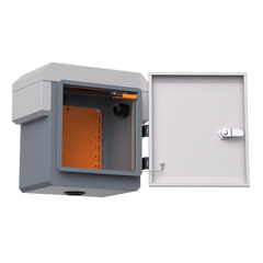 Gabinete de Acero Ventilado para Exterior 250 x 250 x 180 mm con Rieles DIN y 4 Placas Laterales para Montaje de Equipos por Fuera