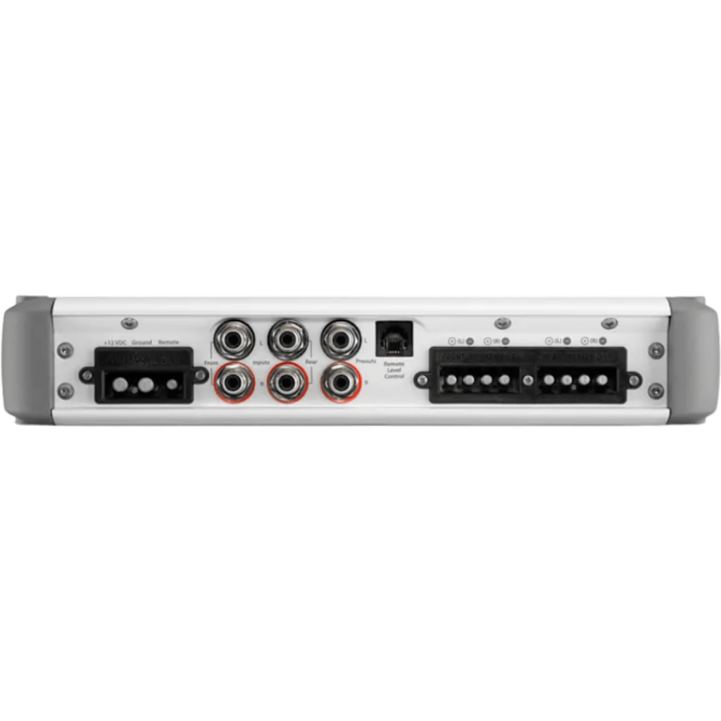 Amplificador Náutico / 4 Canales / Clase D / 600 W / Rango Completo / Procesamiento de Señales Activo / Control de Nivel Remoto Opcional / JL Audio MHD