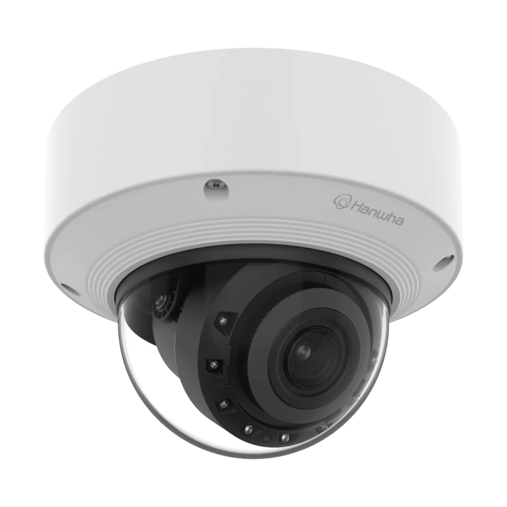 Cámara Domo AI 8 Megapíxeles / Motorizado 4.4-9.3 mm 2.1x / Dual NPU / IR 50 m (164 ft) / IP52 IK10 / Analítica Avanzada IA / extremeWDR 120 dB / Wisenet 9