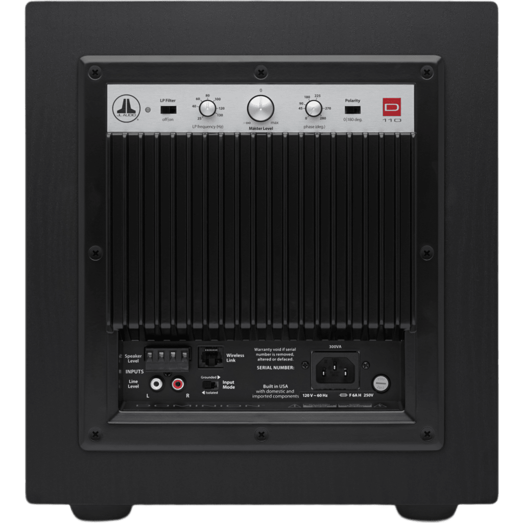 Subwoofer Activo con Amplificador Integrado / Driver 10" (254 mm) / Potencia 750 W RMS / Carcasa Sellada / Respuesta de Frecuencia 25-118 Hz / Filtro Paso Bajo 24 dB/octava / Fase Variable 0-280° / Acabado Negro Ceniza