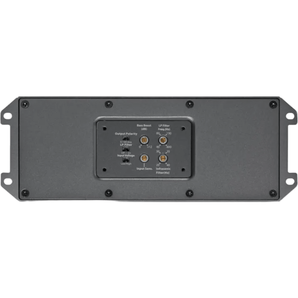 Amplificador Náutico y para Deportes de Motor / Monobloque Clase D / 300 W RMS a 2 &Omega; / IPX7 Resistente al Agua y Polvo / Filtro Paso Bajo 40-400 Hz / Ecualizador de Refuerzo de Graves / Control de Nivel Remoto Opcional / Fusible 30 A