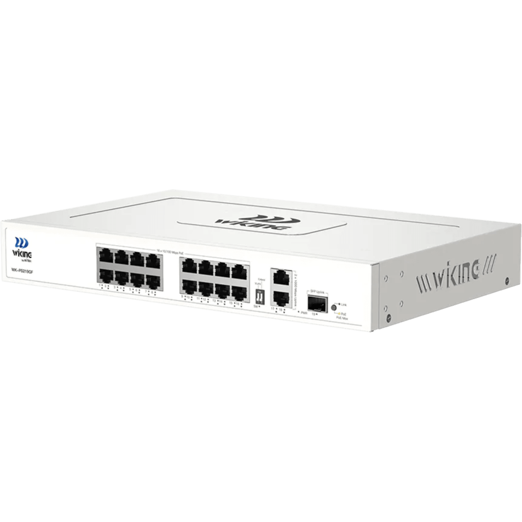 Switch no administrable PoE WI-TEK /16 Puertos 10/100 Mbps PoE af/at / 2 Puertos Uplink Gigabit / 1 Ranura SFP 1000 Mbps / Presupuesto 180 W / Puerto 1 Hi-PoE 60W