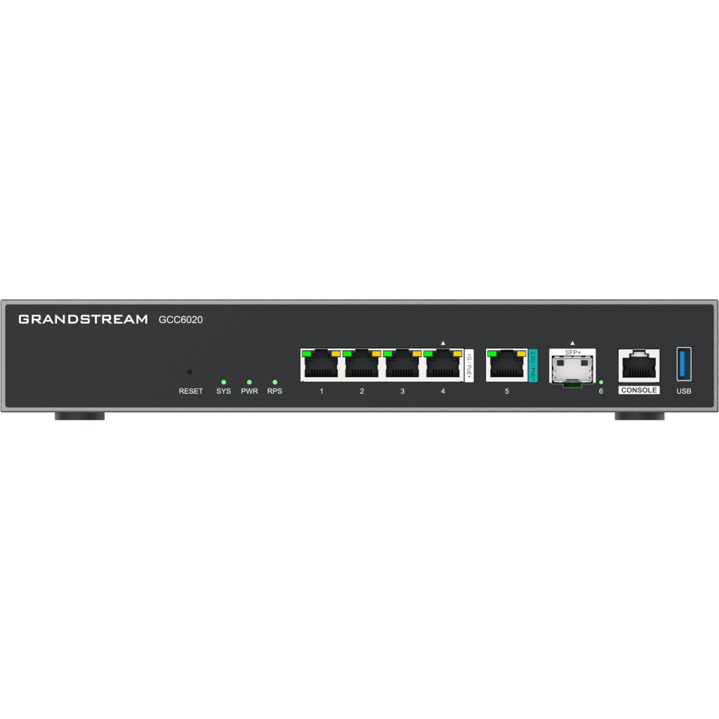 Dispositivo de Convergencia de Redes GCC6020 / Router VPN / Firewall de Próxima Generación / IP PBX / Switch de Red / 4 Puertos Gigabit Ethernet / 1 Puerto SFP+ 10 Gigabit / 1 Puerto 2.5 Gigabit / Administración en la Nube GDMS / Mont