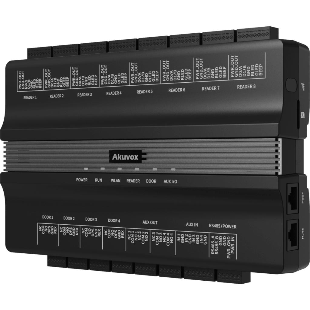 Controlador de Acceso 4 Puertas / Linux / 100,000 Usuarios y 500,000 Tarjetas / 200,000 Registros / RS485 Wiegand OSDP / TCP-IP / PoE IEEE802.3at / WiFi 2.4GHz y 5GHz / LTE Opcional / 8 Relés / 8 Puertos Wiegand-RS485 / 12 Entradas / 8 Salidas / Mo