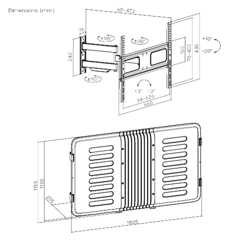 ENCLOSURE PARA PANTALLA HASTA 75" |  RESISTENTE  A INTEMPERIE MONTURA PARED | CAPACIDAD  DE CARGA MAX. 50 KG