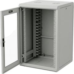 Gabinete Rackeable / 18 Unidades / 19 Pulgadas / Puerta de Cristal / Capacidad de Carga 750 Kg / Dimensiones 600x605x930 mm (23.6x23.8x36.6 in)