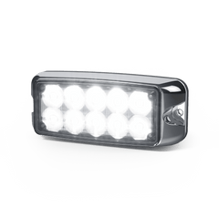 Luz de Advertencia de 10 LED, Ambar/Blanco, 5x2 Pulgadas, Lente Transparente, Bisel Cromado