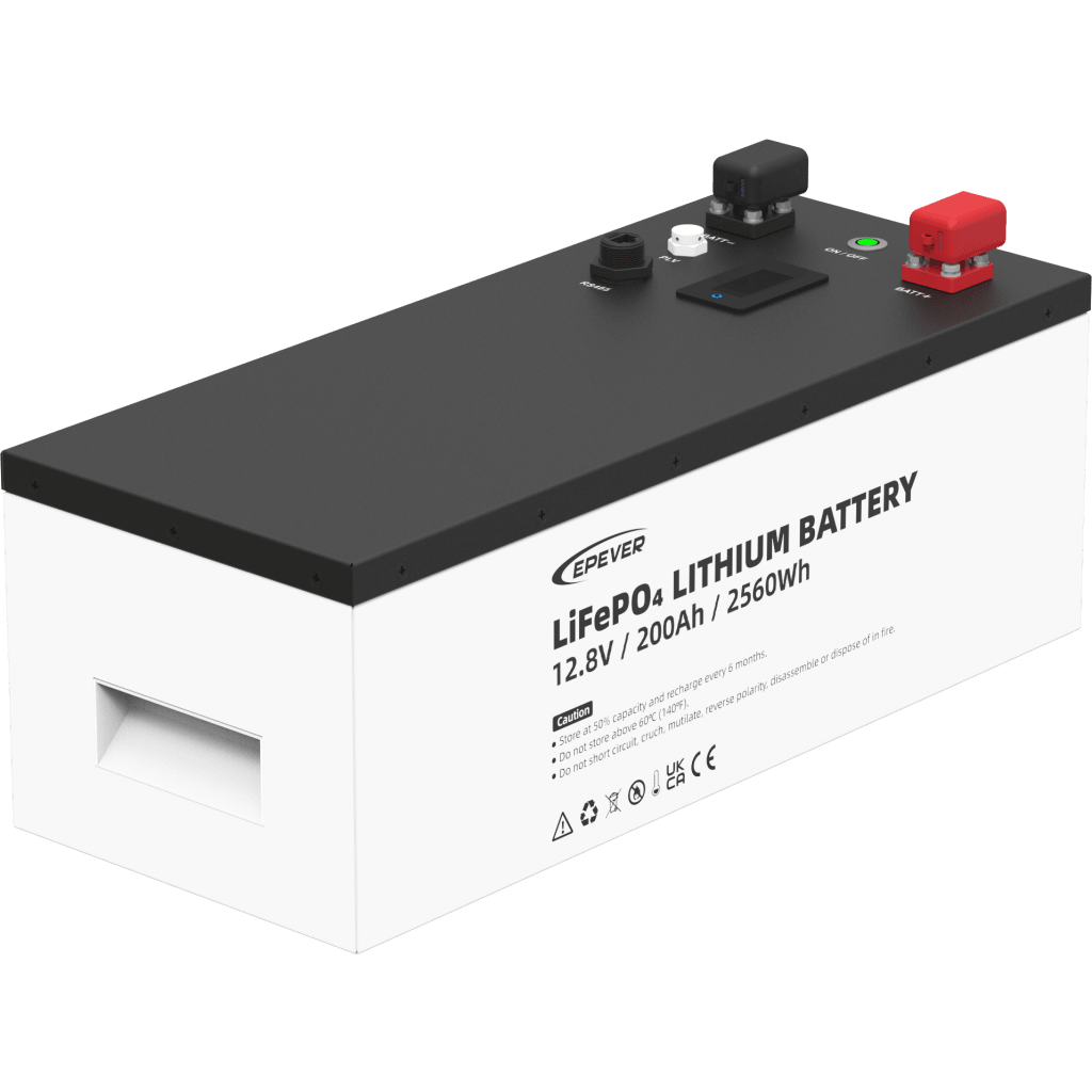 Batería de litio LiFeO4 12.8Vcc, 200Ah, 2.56Kwh, Pantalla LCD para Monitoreo Local, Carcasa Metálica