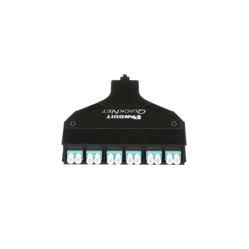 Cassette de Fibra Óptica SFQ QuickNet™ de 6 Adaptadores LC Dúplex (12 Fibras) a MPO, Para Fibra Multimodo OM4, Método A, Color Negro