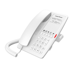 Teléfono IP Hotelero / 2 Líneas SIP / 5 Teclas Programables / Puerto USB-A de Carga / PoE 802.3af / Diseño Blanco / Audio HD Manos Libres