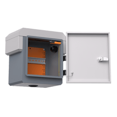 Gabinete de Acero Ventilado para Exterior 250 x 250 x 180 mm con Rieles DIN y 4 Placas Laterales para Montaje de Equipos por Fuera