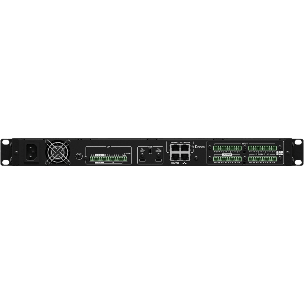 Procesador de Audio Digital | 8 Entradas y 4 Salidas Analógicas | 4 Canales I/O Flexibles | 16 x 16 Dante I/O | USB 2 x 2 | DSP