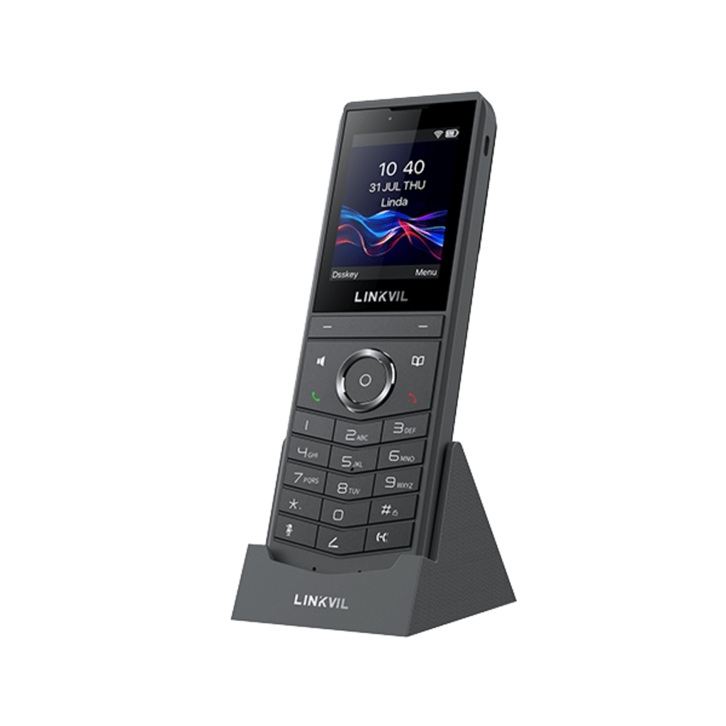 Teléfono IP Wi-Fi Portátil / Pantalla Color 2.4" 240x320 / Wi-Fi 6 Dual-Banda / Bluetooth 5.0 / Batería 3000mAh 13h Talk / Video H.264 4CIF / Resistencia Caídas 1.8m (5.9 ft) / Conferencia 6 Vías / USB Type-C