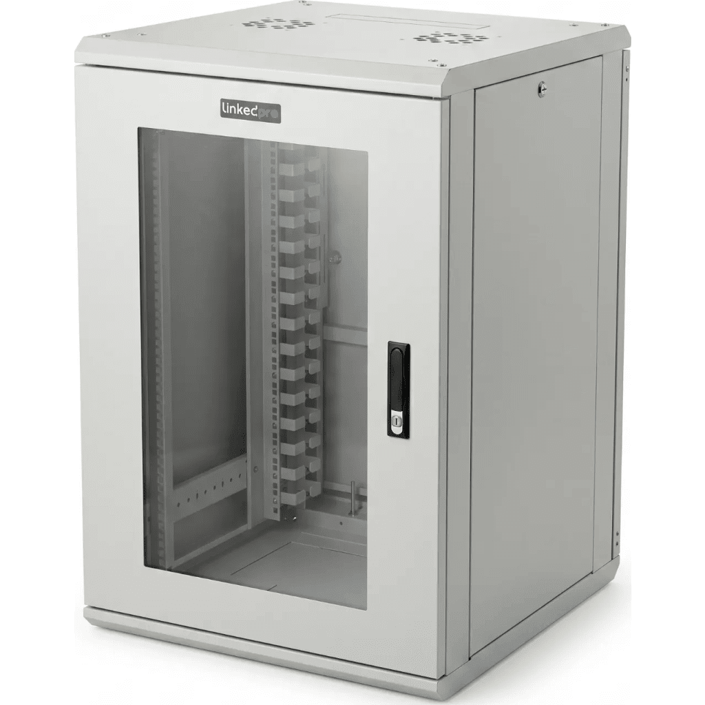 Gabinete Rackeable / 18 Unidades / 19 Pulgadas / Puerta de Cristal / Capacidad de Carga 750 Kg / Dimensiones 600x605x930 mm (23.6x23.8x36.6 in)