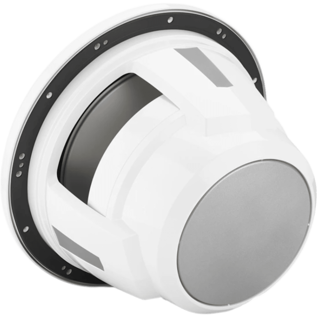 Subwoofer Náutico 12" (304.8 mm) / Rejilla Clásica Blanca / Deflector Infinito / 600 W RMS / Impedancia 4 &Omega; / Sensibilidad 86.7 dB / Bobina de Voz 4" (102 mm) / Cono de Polipropileno Relleno de Mica / Diámetro 356 mm (