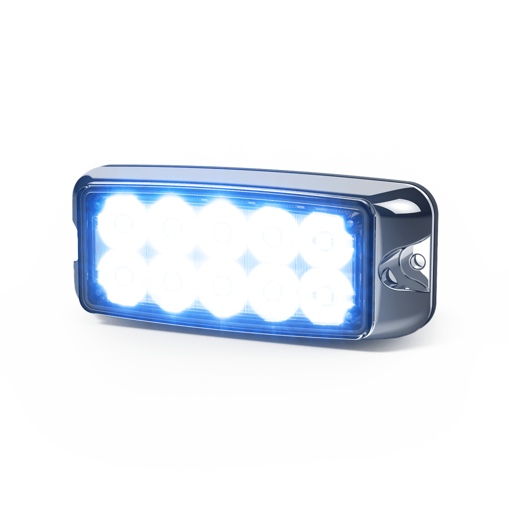 Luz de Advertencia de 5x2 Pulgadas 10 LED, Rojo/Azul, Lente Transparente, Bisel Cromado