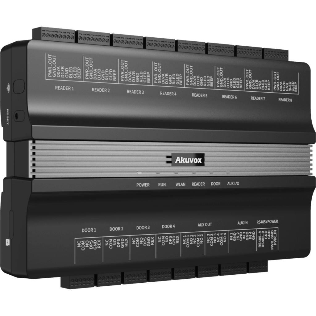 Controlador de Acceso 4 Puertas / Linux / 100,000 Usuarios y 500,000 Tarjetas / 200,000 Registros / RS485 Wiegand OSDP / TCP-IP / PoE IEEE802.3at / WiFi 2.4GHz y 5GHz / LTE Opcional / 8 Relés / 8 Puertos Wiegand-RS485 / 12 Entradas / 8 Salidas / Mo