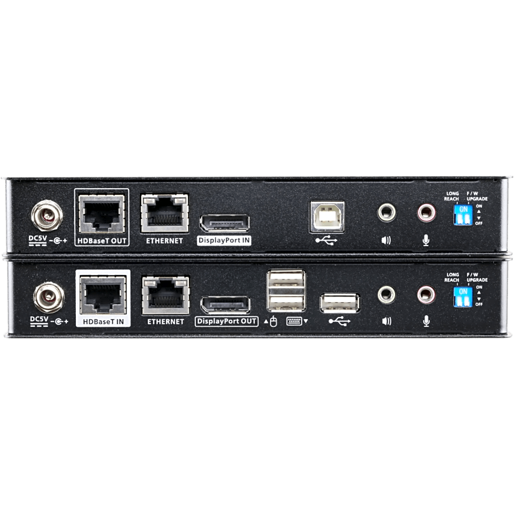Extensor KVM USB DisplayPort HDBaseT 2.0 | 4K @ 100 m (328.1 ft) | 1080p @ 150 m (492.1 ft) | Cable Único Cat 6 / 6a | USB 2.0 Full Speed | Audio Estéreo 2 Canales | RS-232 / Ethernet | HDCP / EDID Buffer