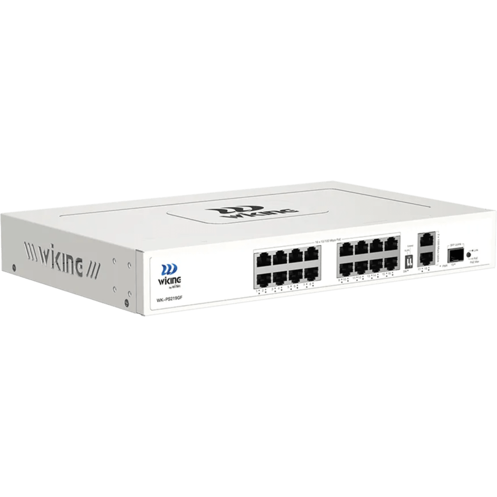 Switch no administrable PoE WI-TEK /16 Puertos 10/100 Mbps PoE af/at / 2 Puertos Uplink Gigabit / 1 Ranura SFP 1000 Mbps / Presupuesto 180 W / Puerto 1 Hi-PoE 60W