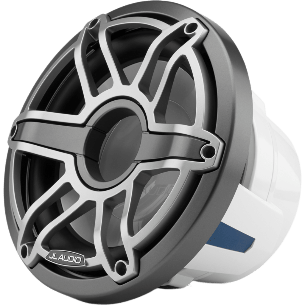 Subwoofer Náutico JL Audio M6 / 10" / Rejilla Deportiva de Titanio / 250 W RMS / Impedancia 4 &Omega; / Cono de Polipropileno Relleno de Mica / Montaje en Caja Sellada o con Puerto / Uso en Exteriores Náuticos