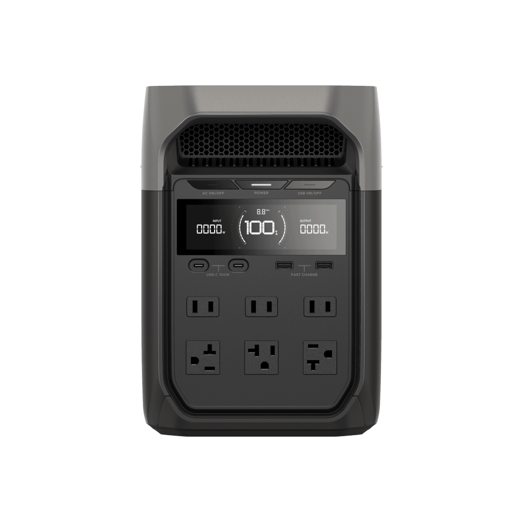 Estación de Energía Portátil Delta 3 1024Wh Litio LFP / 6 AC 1800 W (Max. 2600W con X-Boost) / 4 USB-C 100W / Capacidad para Aumentar Respaldo / Cargador de Coche 10A a 12.6V / Conectividad WiFi y Bluetooth (App) / Carga Solar 500W Max.