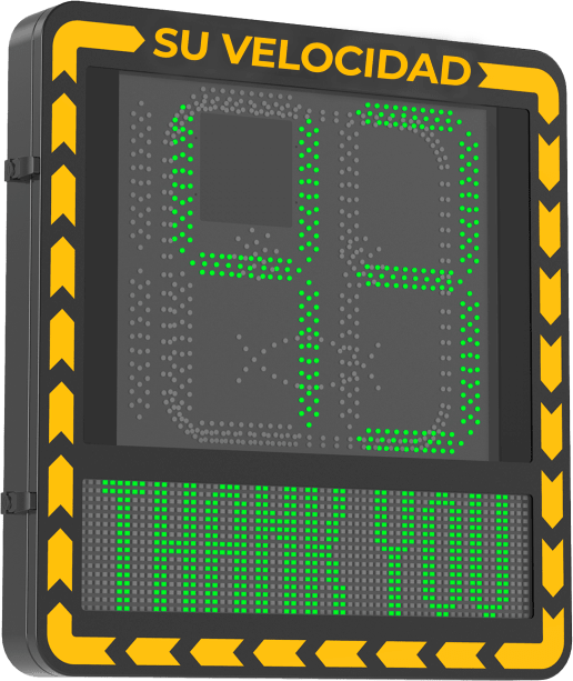 Display LED para Control de Velocidad Exterior / Distancia Visible de 100 m / LED de Alta Luminosidad y Bajo Consumo / Visualización de Velocidad con Código de Colores / IP66 / Conectividad Wi-Fi y Ethernet / Compatible con TCP/IP, HTTP, DHC