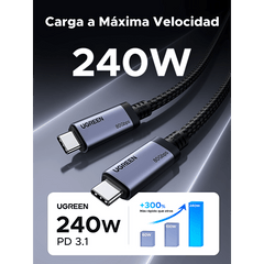 Cable USB-C Thunderbolt 5 / 80 Gbps Bidireccional / 120 Gbps Unidireccional / 1 m (3.28 ft) / 24 Pines / E-Marker IP2133H / 5A Máximo / Aluminio + Cobre Blindado