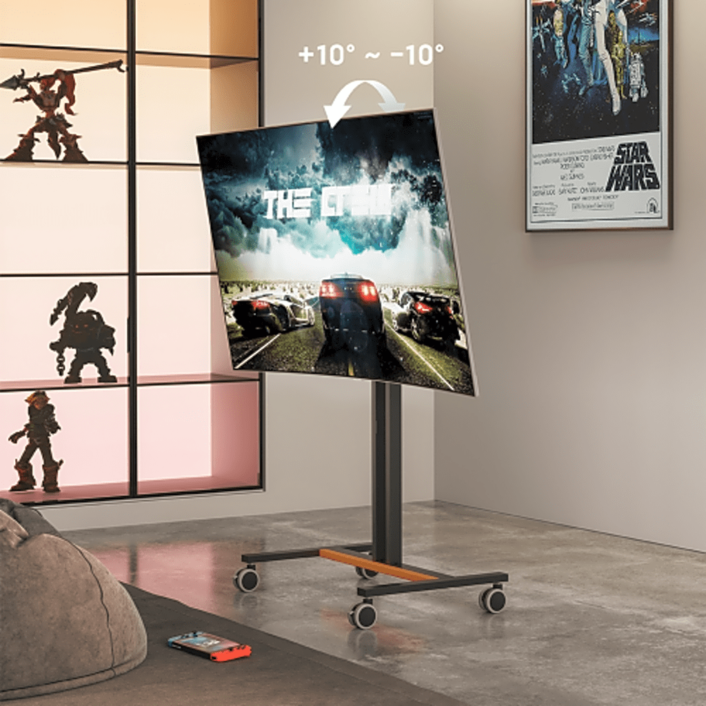 Soporte Móvil para Pantalla | Compatibilidad VESA 200x200 hasta  600x400 / Ruedas con Frenos / Ajuste de Altura y Ángulo / Soporte para TV de hasta 55 Pulgadas / Capacidad de Peso 35 kg