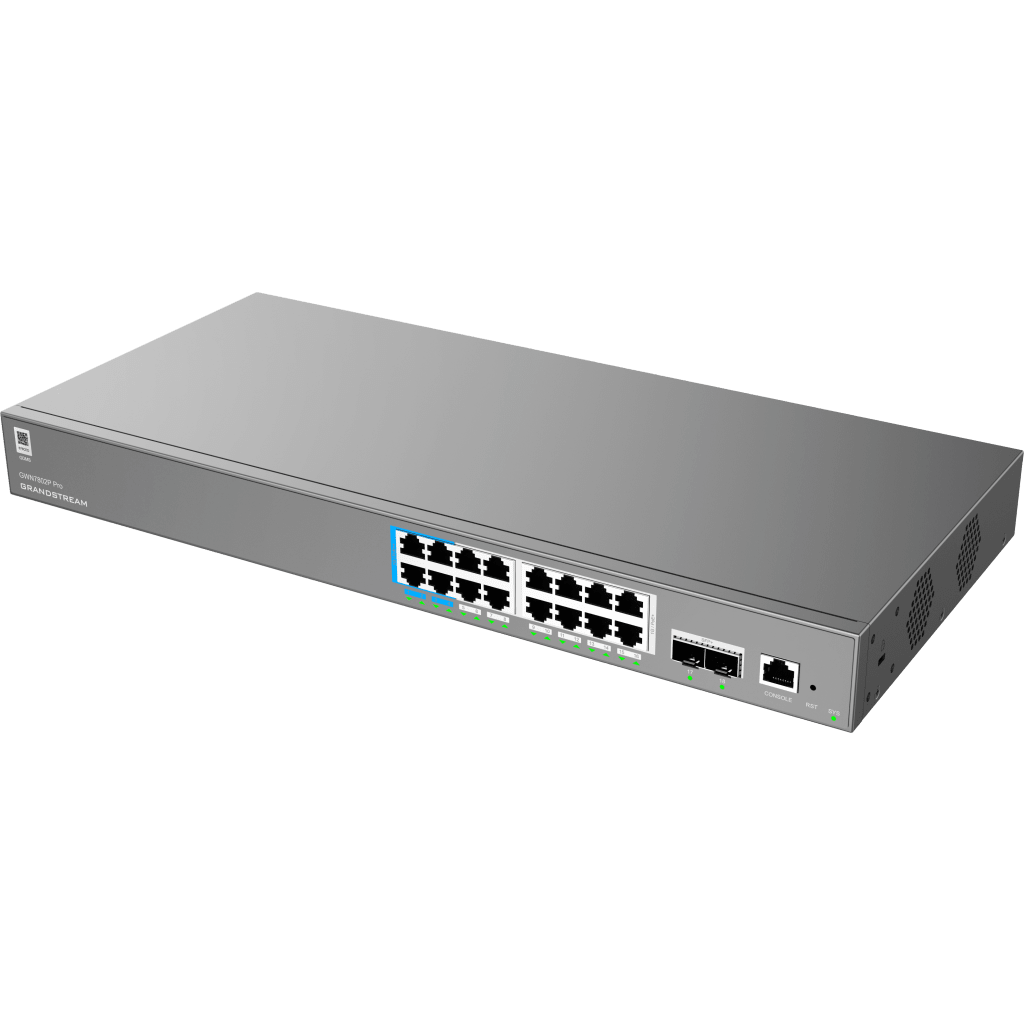 Switch de Red Empresarial L2++ / Serie GWN7800 Pro / 16 Puertos Gigabit PoE 250W / 2 Puertos SFP+ / Gestión Cloud GDMS / VLAN 4K / QoS Avanzado / Seguridad Integral