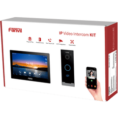 Kit Videoportero IP / Estación Interior i504W + Frente de Calle i60 / Pantalla Táctil 7" HD / Videollamadas H.264/H.265 / Wi-Fi Dual Band / PoE / App Fanvil Link / ONVIF / 10,000 Tarjetas RFID