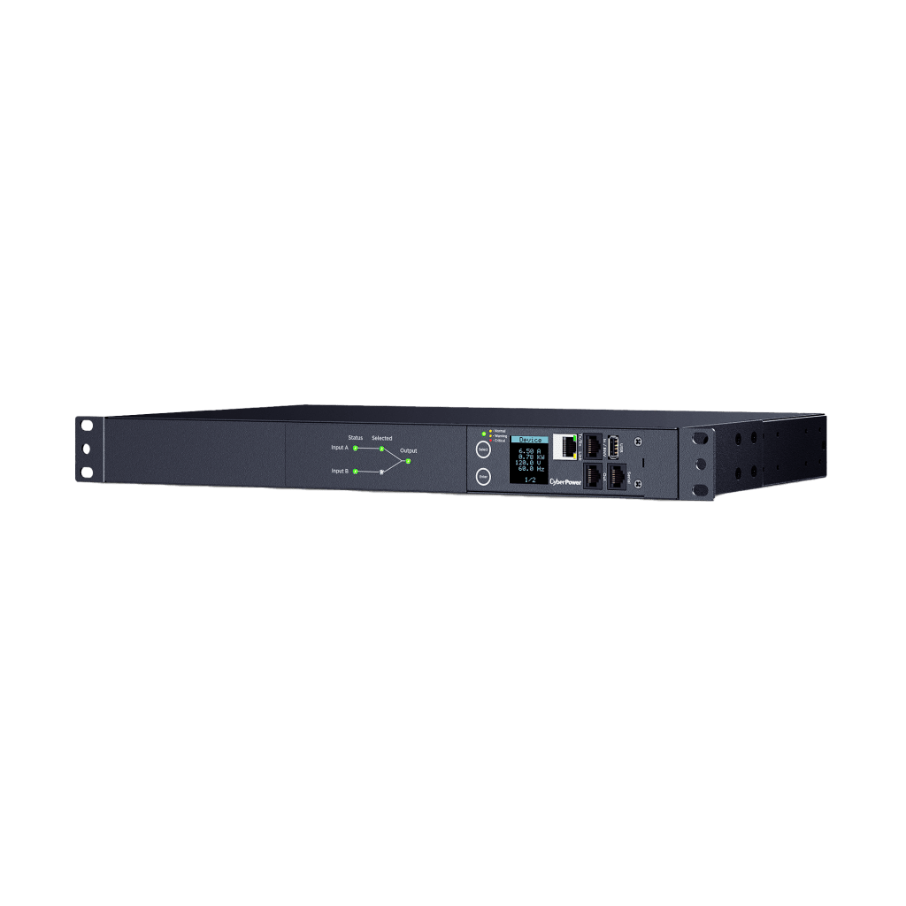 PDU ATS (Fuente Redundante Auto-transferible) Monitoreable, Para Distribución de Energía, 2 Entradas 120 Vca NEMA5-15P, Con 10 Salidas NEMA 5-15R, Horizontal 19in, 1UR