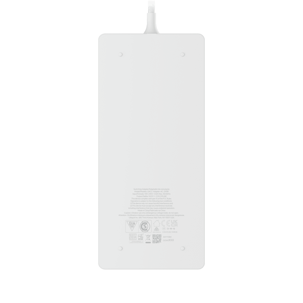 Adaptador de Corriente AC 210W / Entrada 100-240V AC / Salida 54V DC / Compatible con Switches PoE UniFi / Montaje en Pared / Cable AC 1.5m / Compatible con Switches UniFi Ultra, Pro Max 16 POE, y Flex 2.5G 8 POE